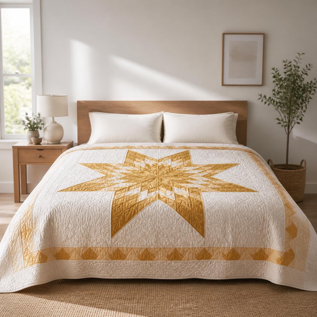 Golden Prairie Star handmade star quilt
